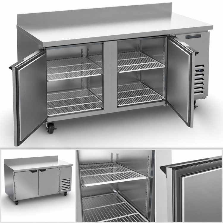 Product image #3 for Beverage-Air 67-Inch Two-Section Side-Mount Worktop Refrigerator with 4-Inch Backsplash and Solid Doors