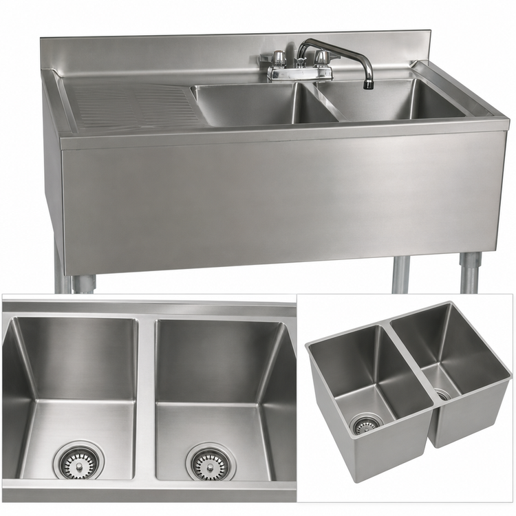 Product image #3 for BK Resources Slim-Line 2-Compartment Stainless Steel Underbar Sink with Left Drainboard, 36 Inch