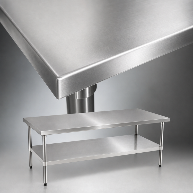 Product image #3 for John Boos Stallion 120-Inch x 36-Inch 14-Gauge Stainless Steel Work Table with Stallion Safety Edge and Adjustable Undershelf