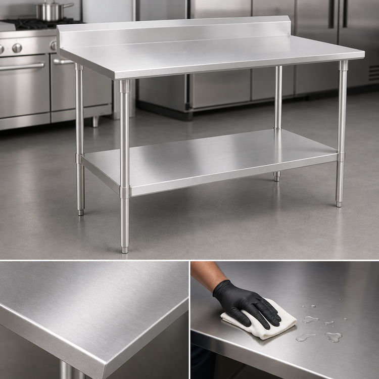 Product image #3 for John Boos Stallion 48" x 30" 16-Gauge Stainless Steel Top Work Table with 5" Backsplash and Adjustable Undershelf