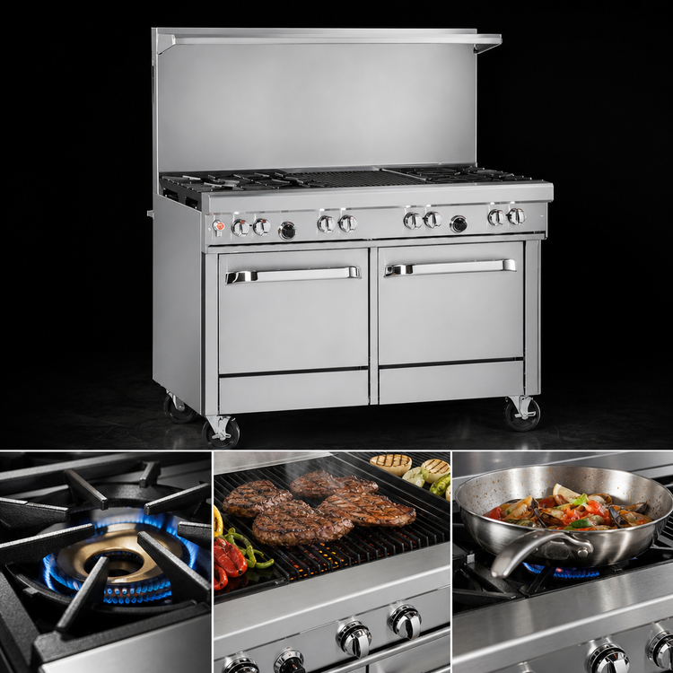 Product image #3 for Southbend Ultimate 48-Inch Commercial Gas Range with 2 Non-Clog Burners, 36-Inch Charbroiler, Standard Oven and Cabinet Base
