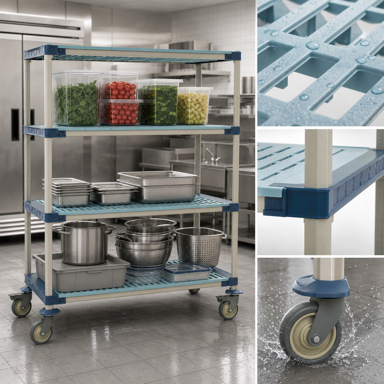Product image #3 for MetroMax 4 Four-Tier Mobile Open Grid Polymer Shelving Unit, 48 x 24 x 68 Inches