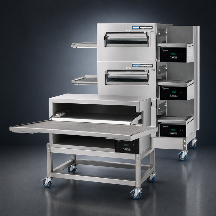 Product image #3 for Lincoln Foodservice Impinger II 1100 Series Triple Stack Gas Pizza Conveyor Oven Package