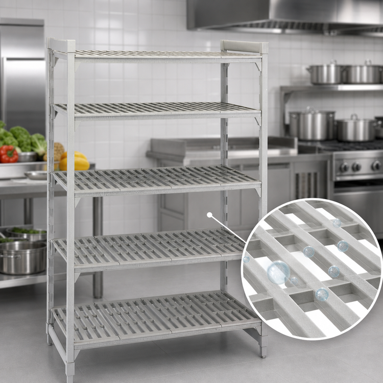 Product image #4 for Cambro Camshelving Premium Stationary Starter Polymer Shelving Unit, 72"W x 24"D x 84"H, 5 Vented Shelves, Speckled Gray