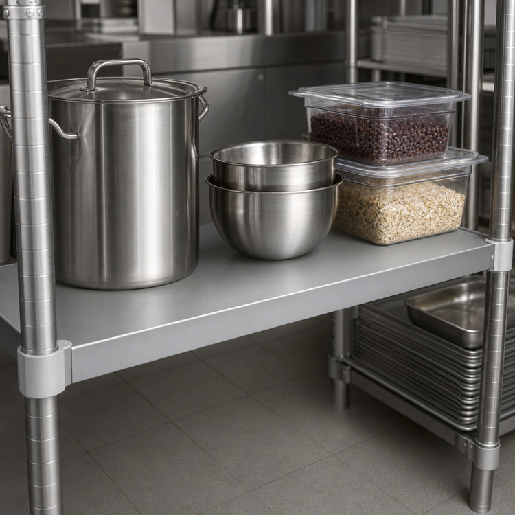 Product image #4 for Eagle Group Quik-Set 60-Inch x 18-Inch Flat Solid Shelf with Marine Edge, 1,000 lb Capacity, Gray Epoxy Finish