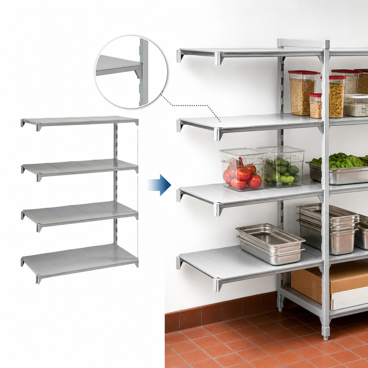 Product image #4 for Cambro Camshelving Premium 4-Tier Solid Add-On Polymer Shelving Unit, 24 x 24 x 64 Inches, Speckled Gray