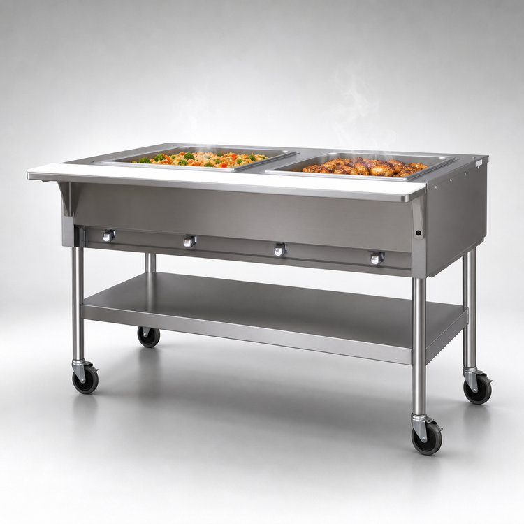 Product image #3 for Eagle Group Portable Electric Hot Food Table with 2 Dry Wells and Cutting Board, 36-Inch, Open Shelf Base, 240V, 3-Phase