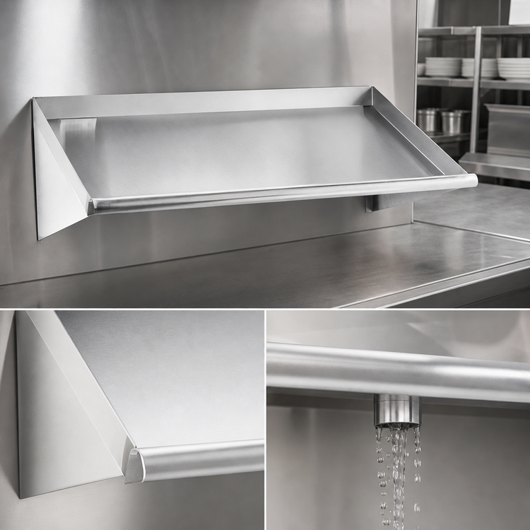 Product image #3 for Steel Works Stainless 42-Inch Wall-Mounted 304 Stainless Steel Slant Shelf with Drain Outlets