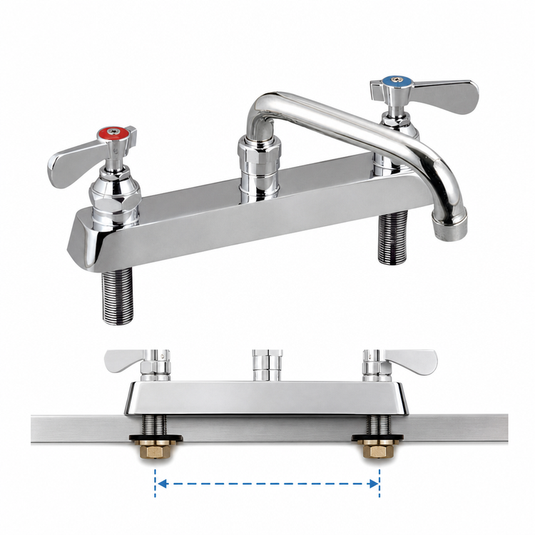 Product image #3 for OptiFlow Heavy-Duty Lead-Free Solid Body Deck Mount Faucet with 16-Inch Swing Spout, 8-Inch Centers