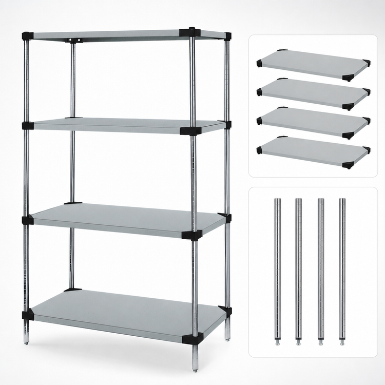 Product image #3 for Quantum 4-Shelf Solid Stainless Steel Stationary Shelving Starter Kit, 60 x 14 x 54 Inches
