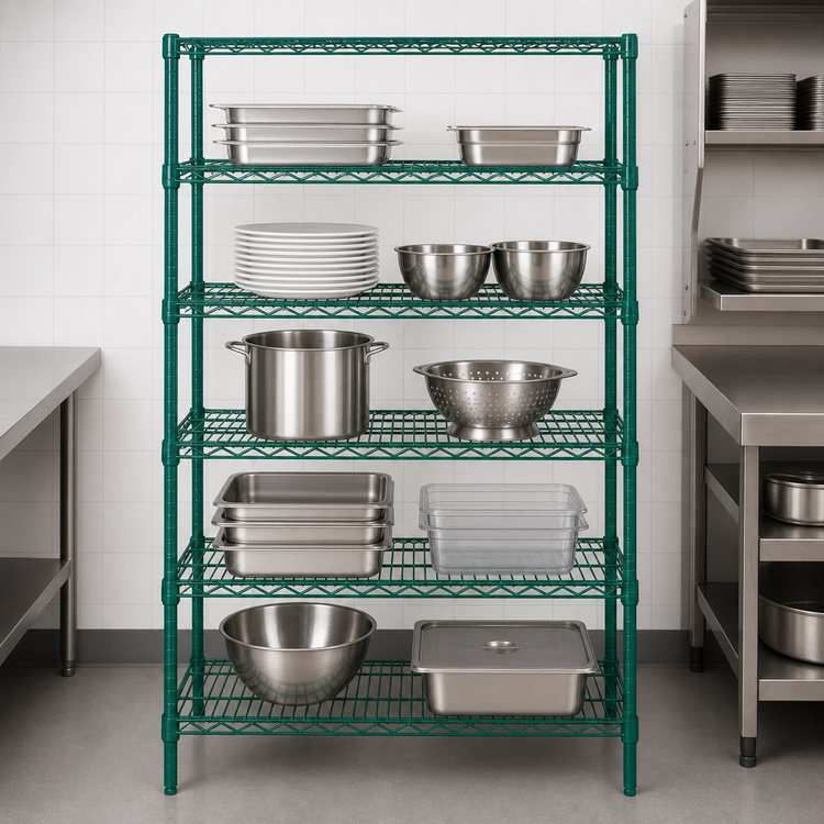 Product image #3 for Quantum WR54-1236P-5 36-Inch x 12-Inch x 54-Inch Wire Shelving Starter Kit, 5 Shelves, Green Epoxy Antimicrobial Finish