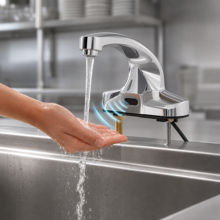 Product image #3 for ChekPoint Electronic Touchless Deck-Mount Faucet with 4-Inch Centers and Cast Brass Spout
