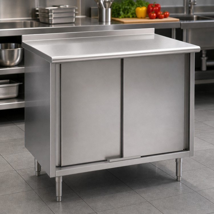 Product image #3 for Spec-Master 60 x 30 Inch Enclosed Work Table with Cabinet Base, Sliding Doors, and 14-Gauge 304 Stainless Steel Top