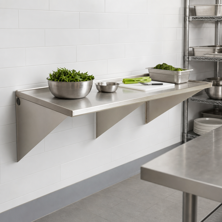 Product image #3 for Eagle Group 48-Inch x 30-Inch Wall-Mount 14-Gauge 304 Stainless Steel Work Table with 4.5-Inch Backsplash