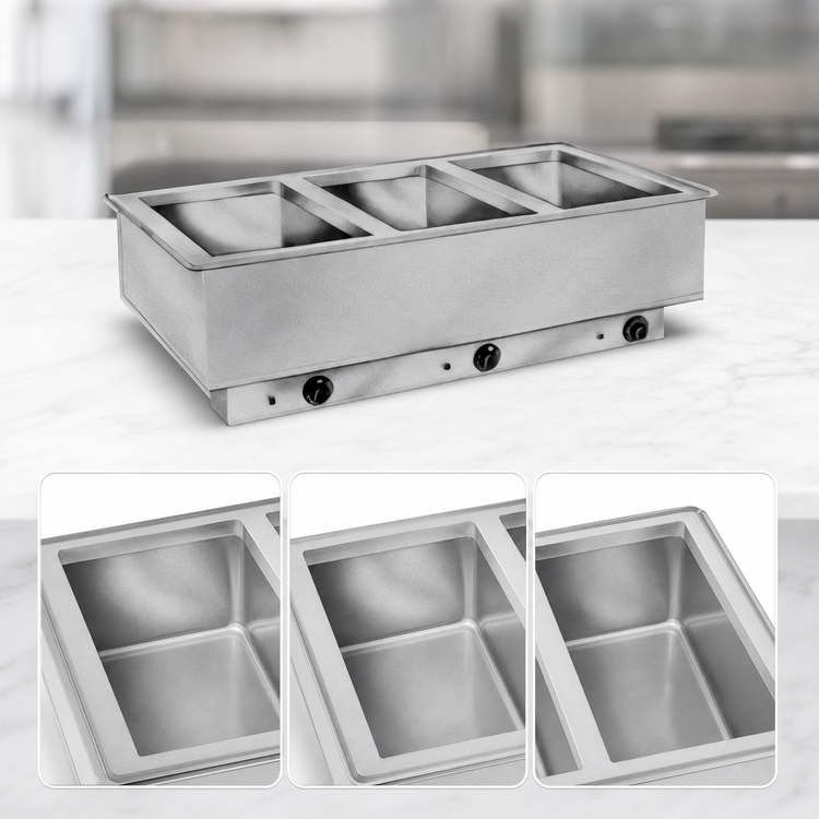 Product image #3 for Atlas Metal WIH-3 3-Well Drop-In Electric Hot Food Well, Holds (3) 12 x 20 Full-Size Pans