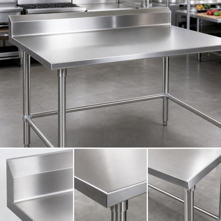 Product image #3 for 108-Inch Stainless Steel Work Table with 5-Inch Backsplash and Safety Edge