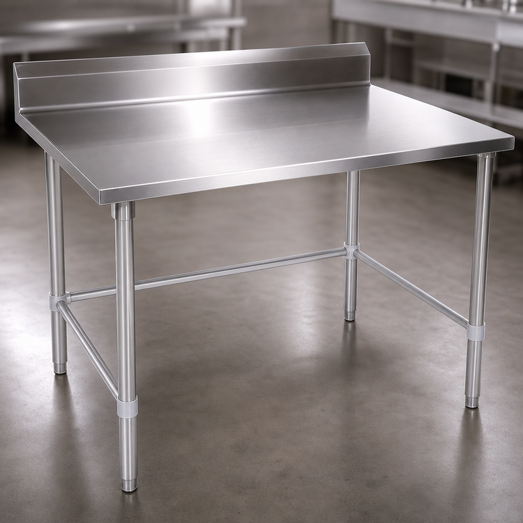 Product image #3 for John Boos Stallion 120-Inch x 36-Inch 16/300 Stainless Steel Work Table with 5-Inch Backsplash and Galvanized Base