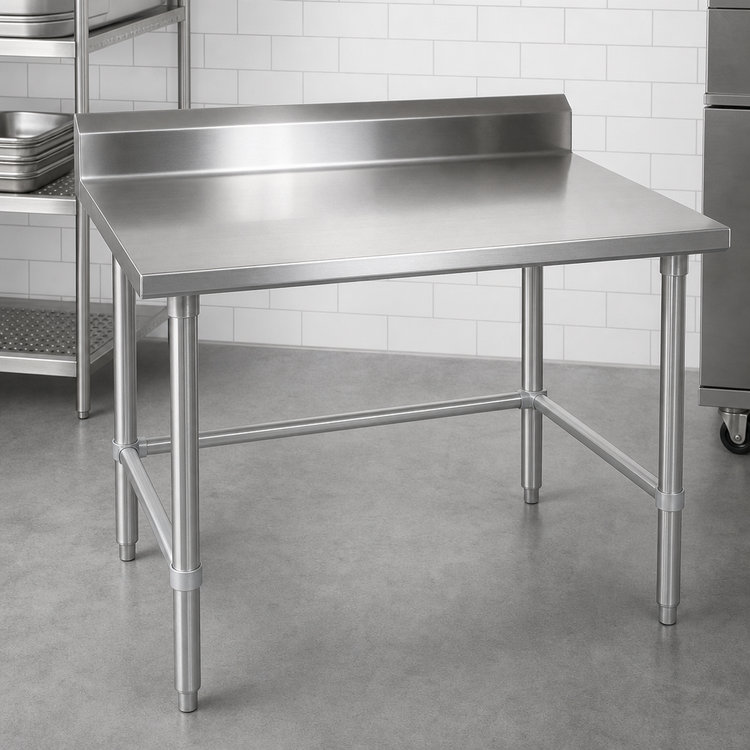 Product image #3 for John Boos Stallion 30 x 24 Inch Stainless Steel Work Table with 5-Inch Backsplash and Galvanized Base