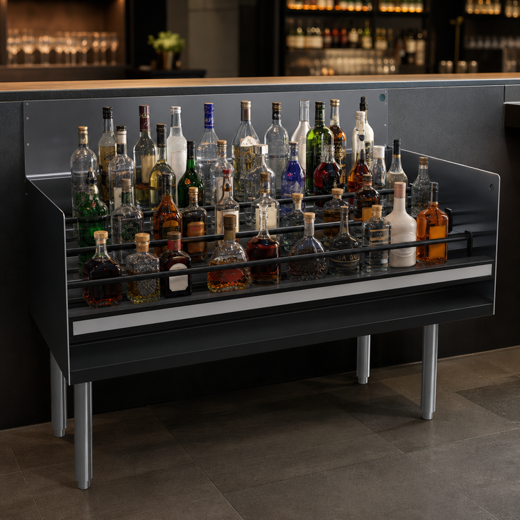 Product image #3 for Glastender Free-Standing Stainless Steel Underbar Liquor Steps, 42-Inch W x 24-Inch D, 4-Step