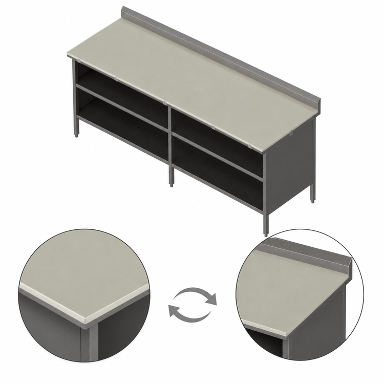 Product image #3 for John Boos Stainless Steel Poly Top Work Table with Open Front Cabinet Base, 144 x 30 Inches, 5-Inch Backsplash