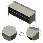 Thumbnail image #3 for John Boos EBOP3R5-30144 Stainless Steel Poly Top Work Table with Open Front Cabinet Base, 144 x 30 Inches, 5-Inch Backsplash