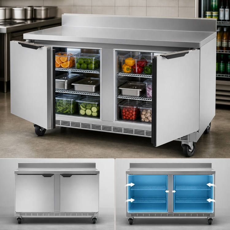 Product image #3 for Beverage-Air 60-Inch Two-Section Worktop Freezer with Solid Doors and Foamed-In-Place Backsplash