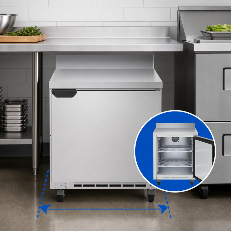 Product image #4 for Beverage Air 32-Inch One-Section Worktop Freezer with Solid Door, 7.2 Cu. Ft., Rear-Mounted R290 Refrigeration