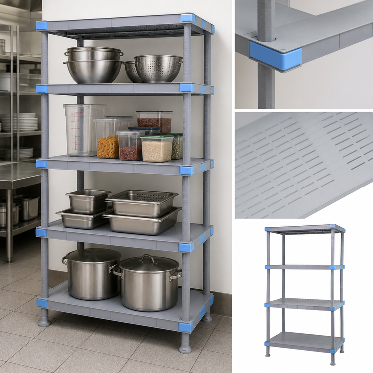 Product image #3 for Quantum Millenia 4-Shelf Solid Polymer Starter Shelving Unit, 30"W x 24"D x 62"H, Gray