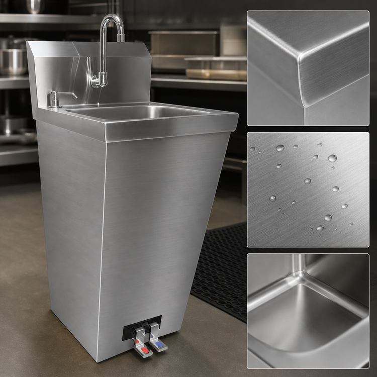 Product image #3 for Steel Works Stainless 18-Gauge 304 Stainless Steel Pedestal Hand Sink with Gooseneck Faucet and Soap Dispenser