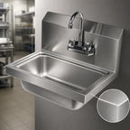 Thumbnail image #3 for Serv-Ware HS15-CWP Wall-Mounted 18-Gauge 304 Stainless Steel Hand Sink with Faucet, 14" x 10" x 5.5" Bowl and Backsplash