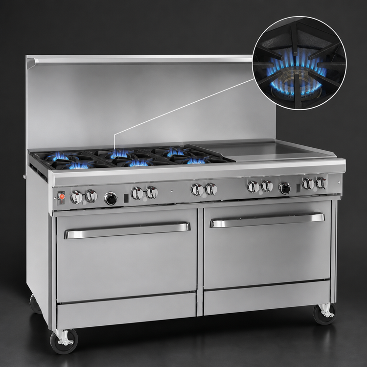 Product image #3 for Southbend Ultimate 60-Inch Gas Restaurant Range with 4 Open Burners, 36-Inch Griddle, and 2 Convection Ovens