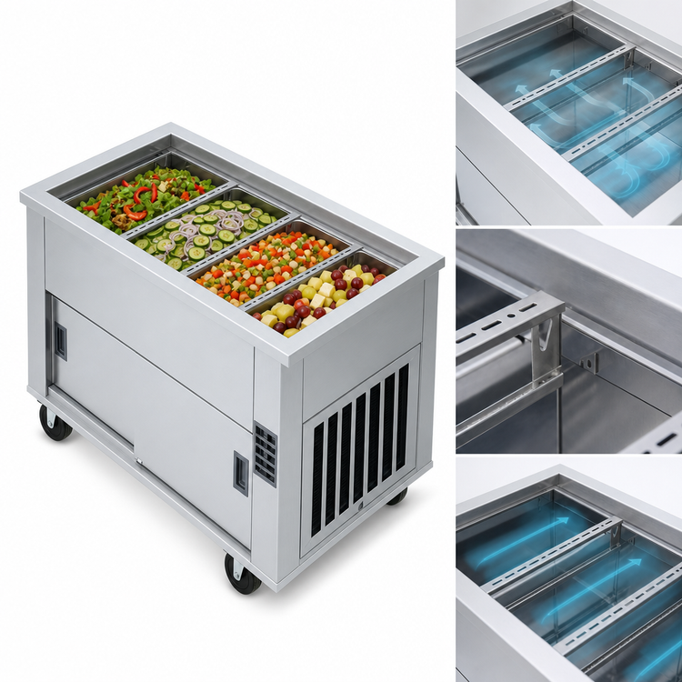 Product image #3 for DineXpress DXP4BCM 4-Pan 60" Extra Deep Mechanically Cooled Mobile Cold Food Serving Counter