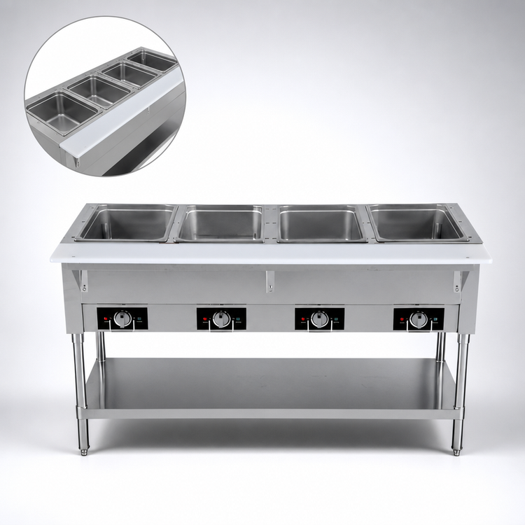 Product image #3 for Serv-Ware 4-Well Open Well Electric Steam Table with Open Shelf Base