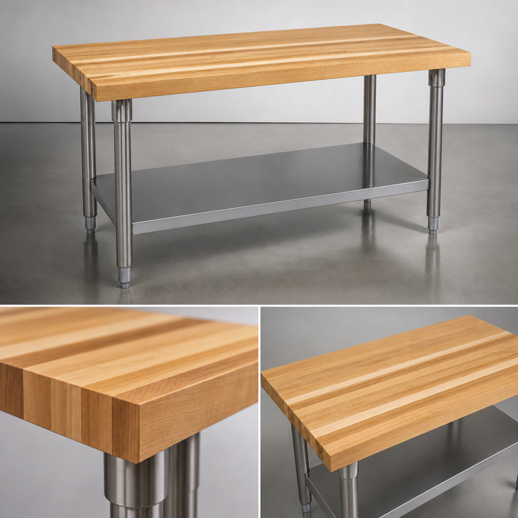 Product image #3 for John Boos 72 Inch x 24 Inch Northern Hard Rock Maple Wood Top Work Table with Stainless Steel Legs and Adjustable Undershelf