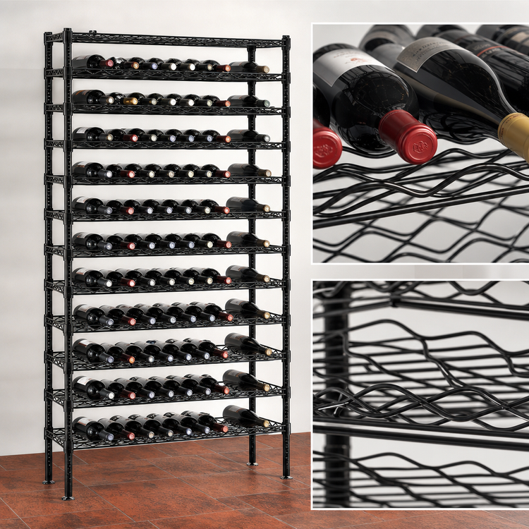 Product image #3 for Quantum Wire Cradle Commercial Wine Rack Shelving Unit, 36W x 14D x 86H, Black Epoxy Antimicrobial Finish, 153-Bottle Capacity