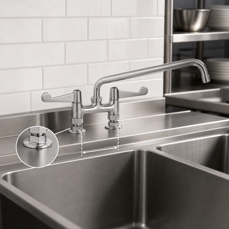 Product image #3 for Equip 4-Inch Centers Deck Mount Mixing Faucet with 10-Inch Swivel Swing Nozzle