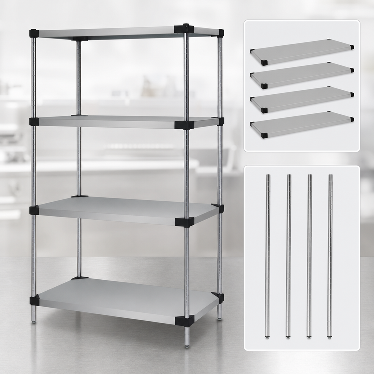 Product image #3 for Quantum 4-Shelf Stationary Solid Stainless Steel Shelving Starter Kit, 36 x 14 x 63 Inches