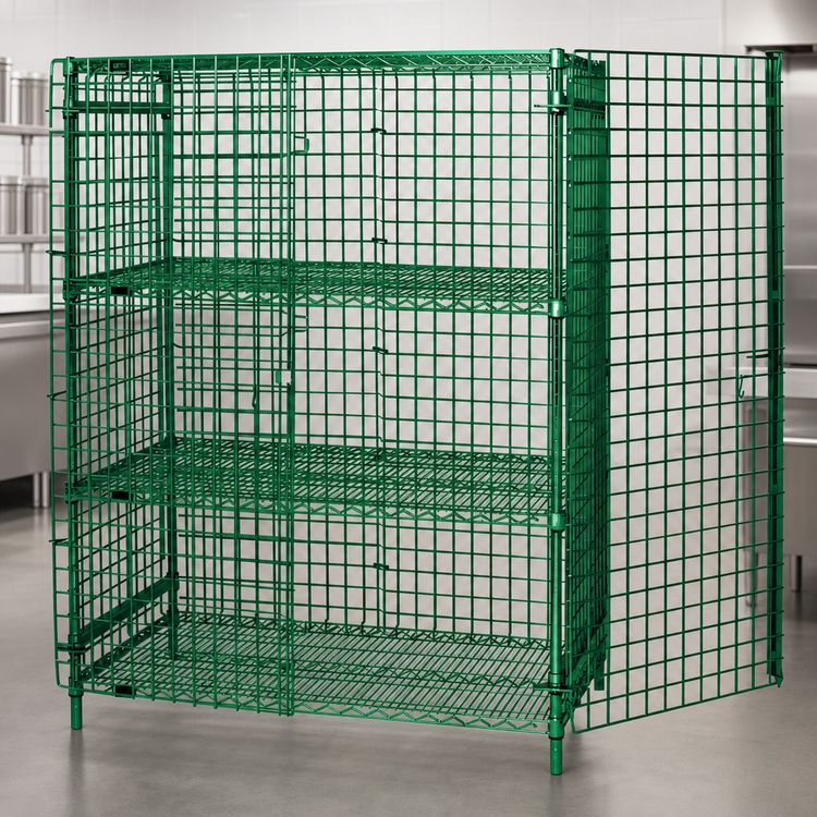 Product image #3 for Quantum 60-Inch Wide x 21-Inch Deep x 63-Inch High Stationary Security Cage with Green Epoxy Finish and 2 Intermediate Shelves