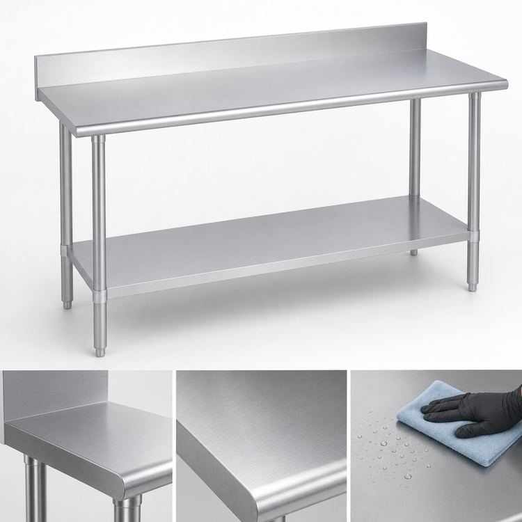 Product image #3 for Duke Stainless Steel Work Table with 5-Inch Riser, Undershelf and Posts, 30 x 120 Inches