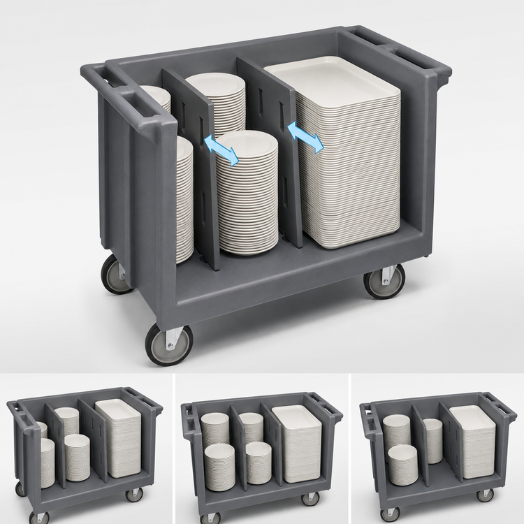 Product image #4 for Cambro Adjustable Tray and Dish Cart with Vinyl Cover, 500 lb. Capacity, Charcoal Gray