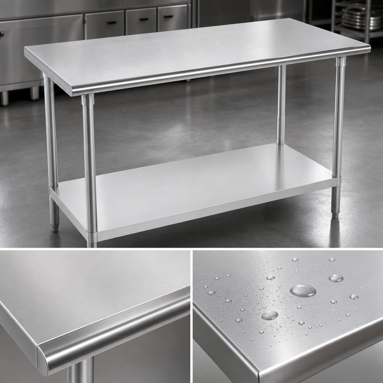 Product image #3 for Advance Tabco 108-Inch x 24-Inch 14-Gauge 304 Stainless Steel Flat Top Work Table with Adjustable Galvanized Undershelf