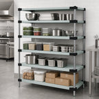 Thumbnail image #3 for Quantum WRS5-63-2172SS 304 Stainless Steel Solid Shelving Starter Kit, 72"W x 21"D x 63"H, 5 Shelves, 4 Posts