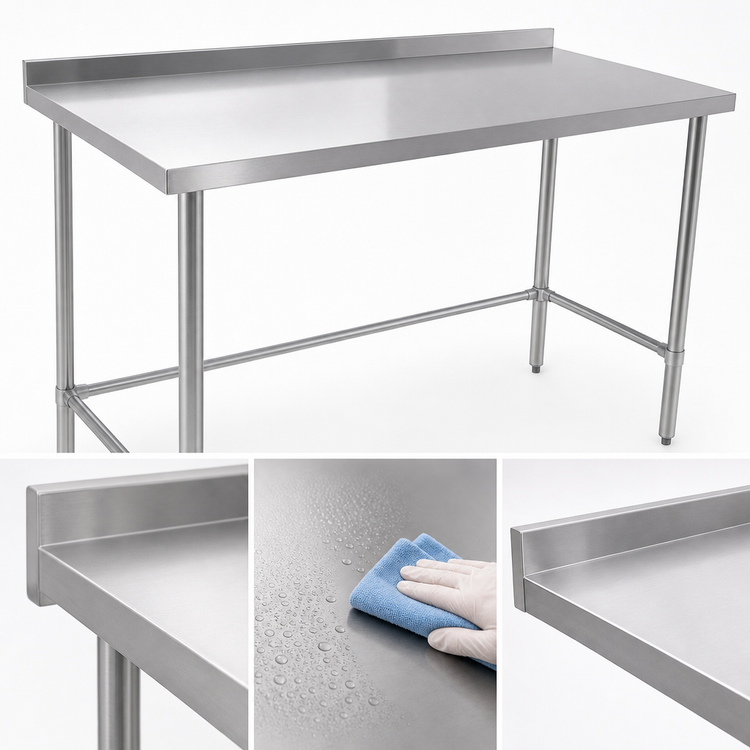 Product image #3 for Klinger's Trading 84-Inch Stainless Steel Open Base Work Table with 2-Inch Rear Up-Turn