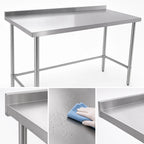 Thumbnail image #3 for Klinger's Trading NBSG2484 84-Inch 18/430 Stainless Steel Open Base Work Table with 2-Inch Rear Up-Turn