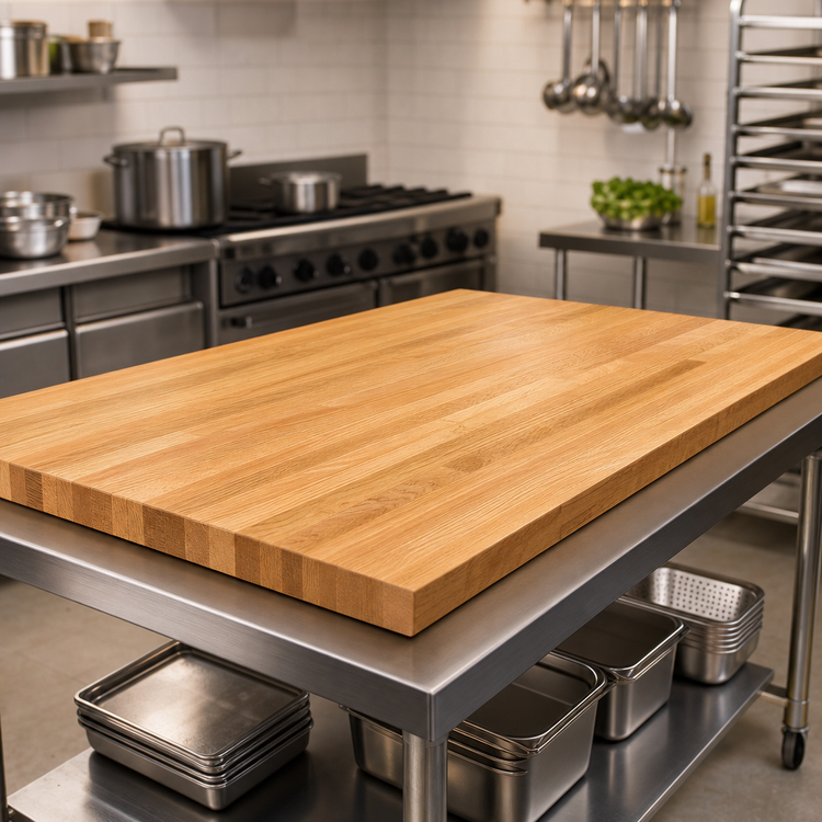 Product image #3 for John Boos Appalachian Red Oak Blended Edge Grain Island Countertop, 96 x 36 x 1-1/2 Inch, Varnique Finish