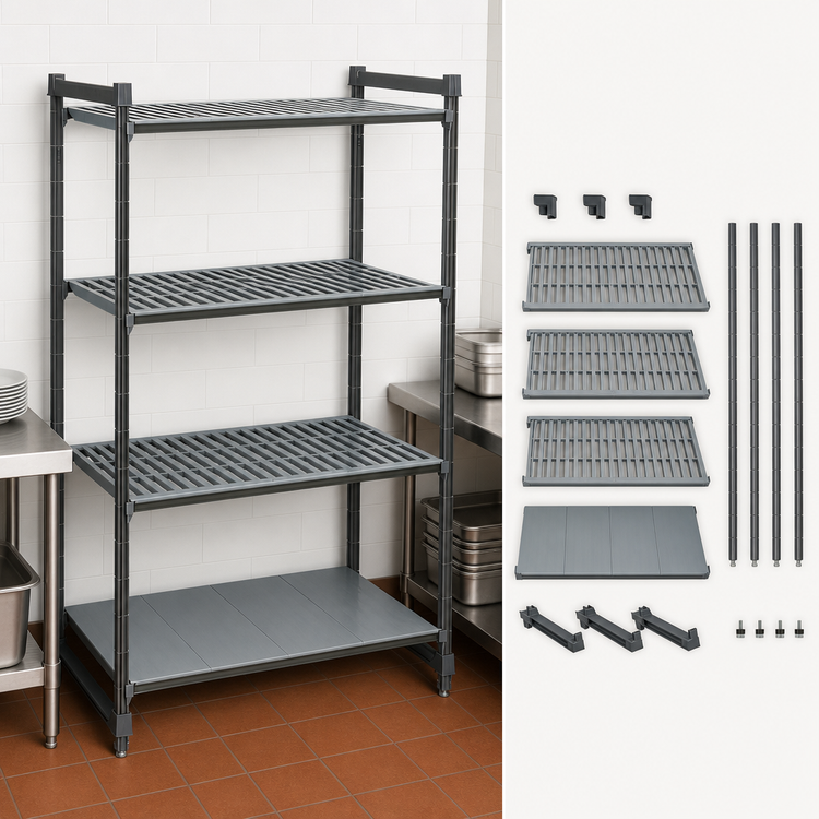 Product image #3 for Cambro Camshelving Basics Plus Stationary 4-Tier Polymer Shelving Starter Unit, 21-Inch Deep x 42-Inch Wide x 72-Inch High, Brushed Graphite