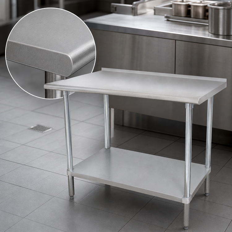 Product image #3 for Advance Tabco Stainless Steel Work Table with Adjustable Undershelf, 108"W x 36"D, 1-1/2" Rear Upturn