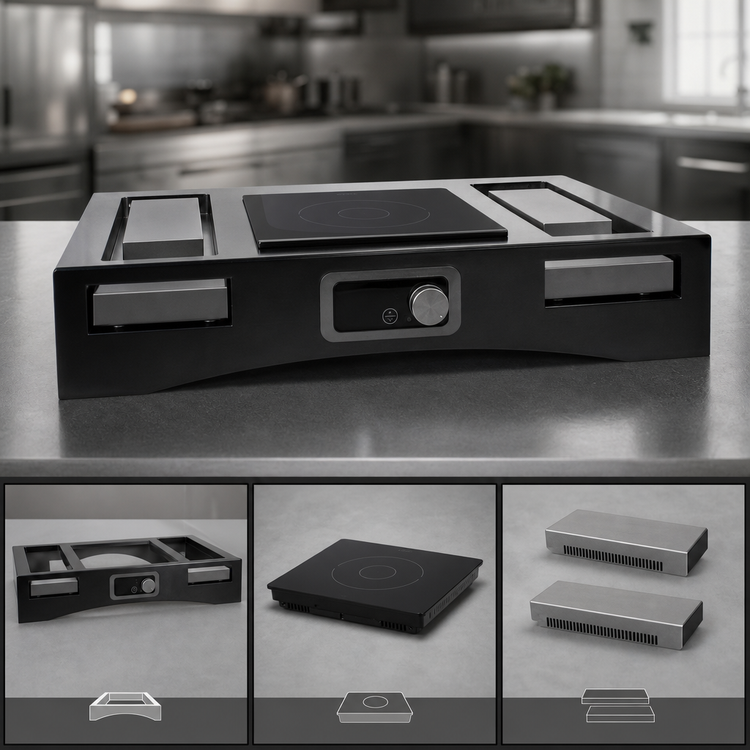 Product image #3 for TableCraft Single-Burner Induction Countertop Station Kit with Cooling Plates, 120V, Translucent Black