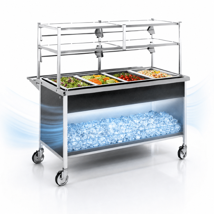 Product image #3 for Atlas Metal CAIC-4 4-Pan Mobile Ice Cooled Cold Food Serving Counter