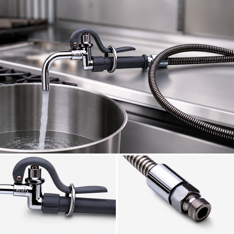 Product image #3 for T&S Brass B-0102 Pot, Kettle and Glass Filler Faucet with Automatic Shut-Off and 68-Inch Hose